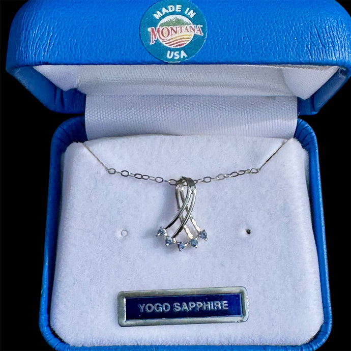 Montana Yogo Sapphire 5 Stone Cross Over Pendant Necklace in Sterling Silver