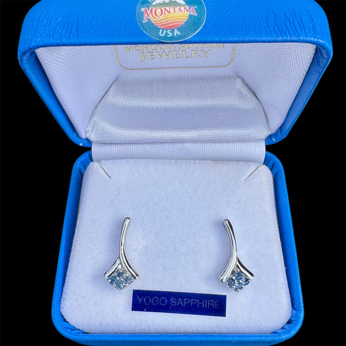 Montana Yogo Sapphire 4 Stone Post Earrings in Sterling Silver