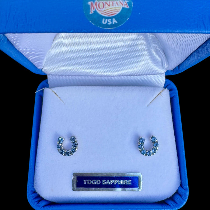 Montana Yogo Sapphire Horseshoe Earrings in White Gold
