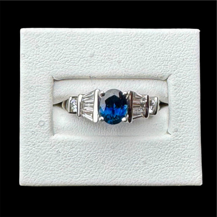 Montana Sapphire with Diamonds in White Gold, Size 6.75