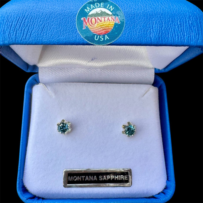 Montana Sapphire 6 Prong Buttercup Earrings in Sterling Silver