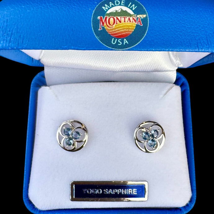 Montana Yogo Sapphire Tri in Circle Earrings in Sterling Silver