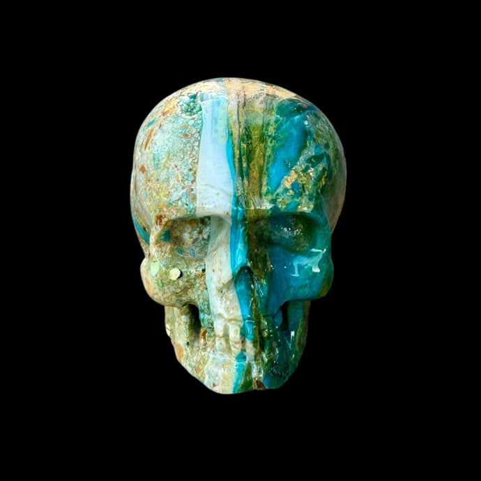Small Hand Carved Skull Made from Peruvian Blue Opal