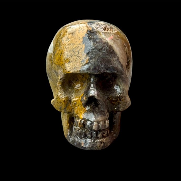Small Hand Carved Skull Made of Bumblebee Jasper