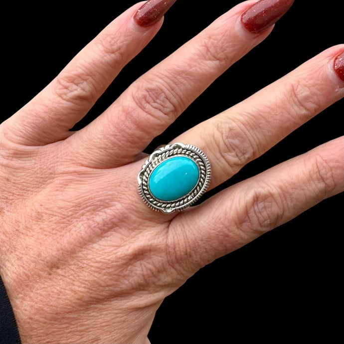 Kingman Turquoise Ring by Artie Yellowhorse, Size 8
