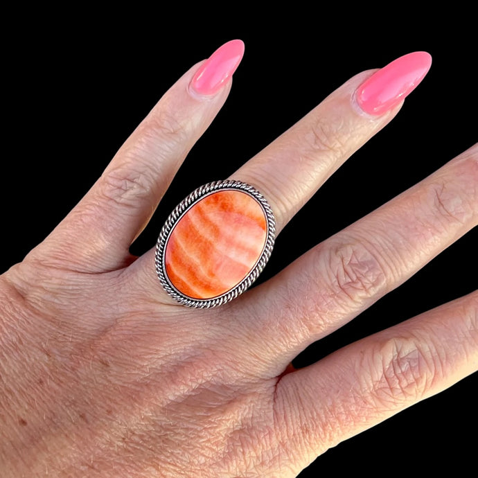 Orange Spiny Oyster Ring by Artie Yellowhorse, Size 7