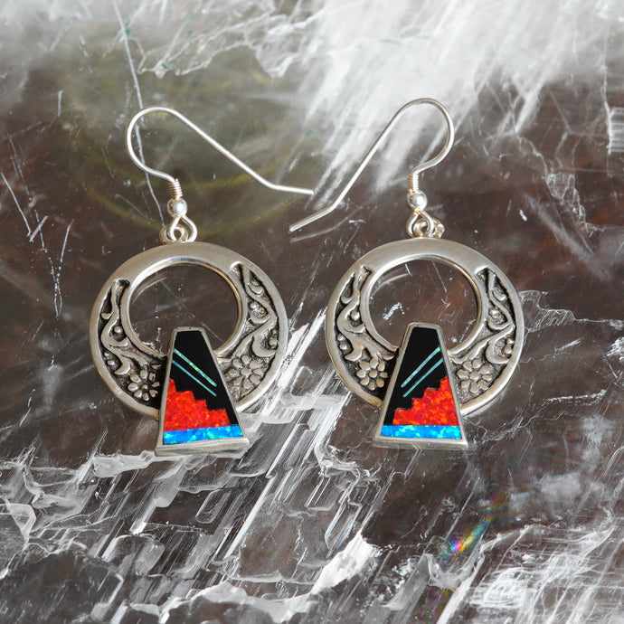 Red Moon Collection Fancy Inlay Earrings by David Rosales