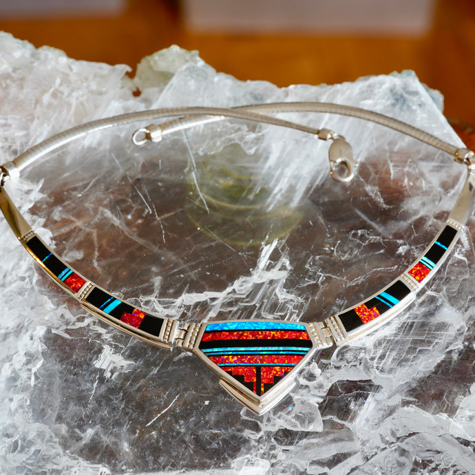 Red Moon Fancy Inlay Necklace by David Rosales